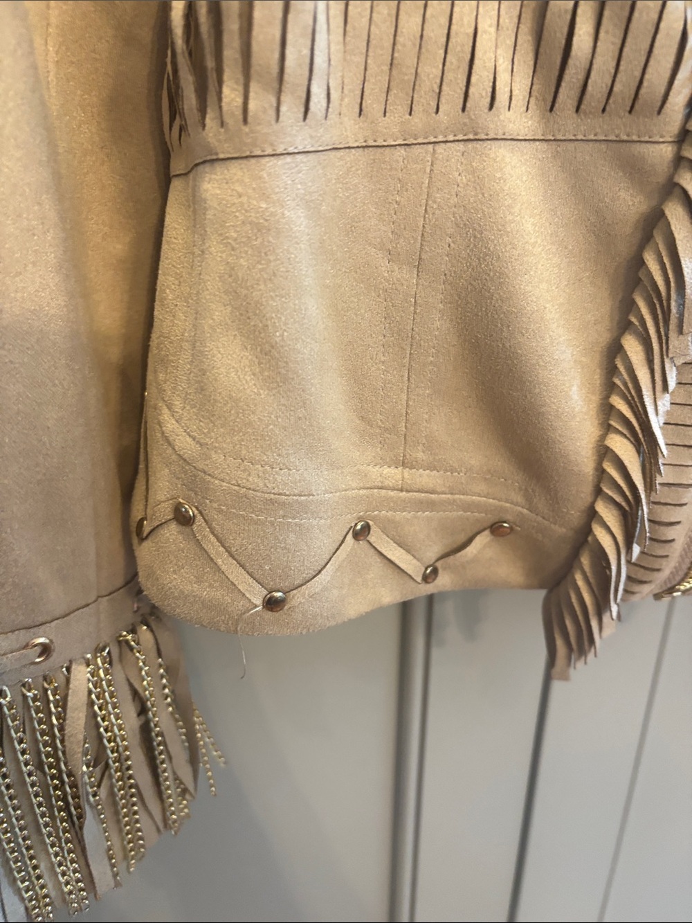 CACHE FAUX SUEDE FRINGED JACKET SZ S Y2K - Picture 4 of 7